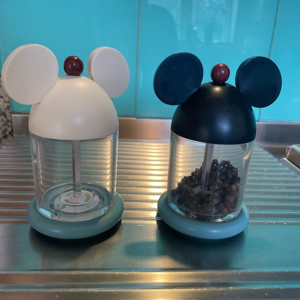 Mickey Mouse salt and pepper grinders.  Michael Graves Design.
